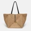 Nanushka Origami Tote Large - Raffia Charm Tote - Natural/Black