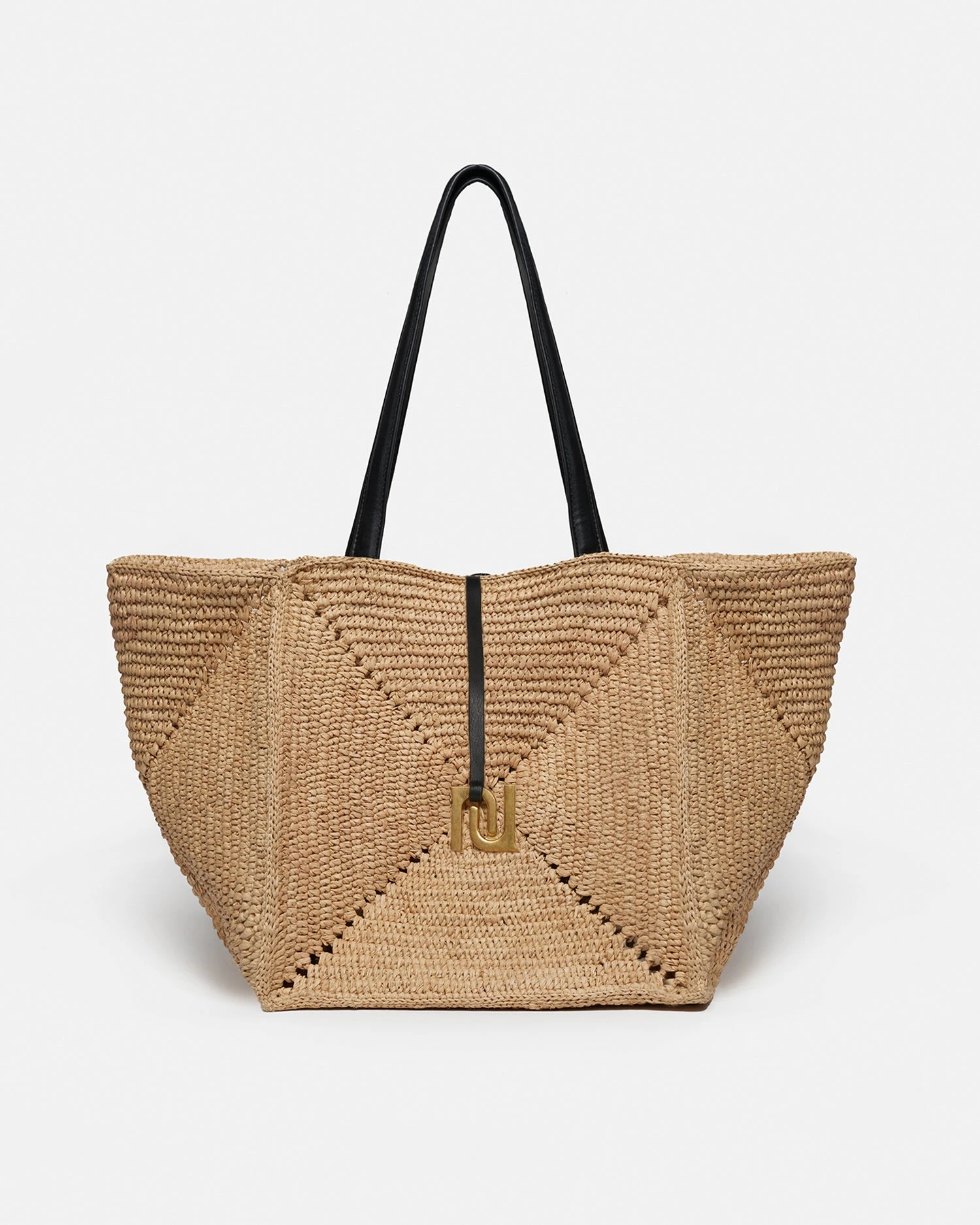 Nanushka Origami Tote Large - Raffia Charm Tote - Natural/Black 1 Nanushka Origami Tote Large - Raffia Charm Tote - Natural/Black