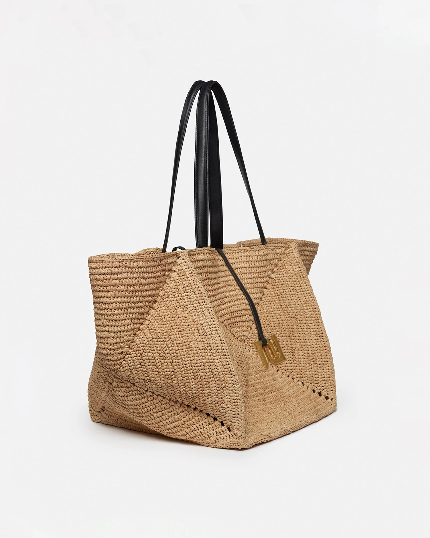 Nanushka Origami Tote Large - Raffia Charm Tote - Natural/Black 2 Nanushka Origami Tote Large - Raffia Charm Tote - Natural/Black - Image 2