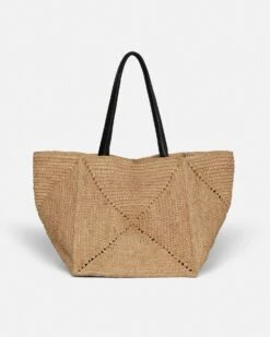 Nanushka Origami Tote Large - Raffia Charm Tote - Natural/Black 10 Nanushka Origami Tote Large - Raffia Charm Tote - Natural/Black -Nanushka Fashion Store 3