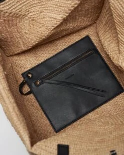 Nanushka Origami Tote - Raffia Charm Tote - Natural/Black -Nanushka Fashion Store 5