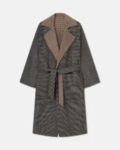 Nanushka Alamo - Wool Silk Blend Robe Coat - Reversible Check -Nanushka Fashion Store ALAMO REVERSIBLE CHECK DOUBLE WOOL 01 cf2f42f6 bd4c 49e2 8026 1fdee9a56f87