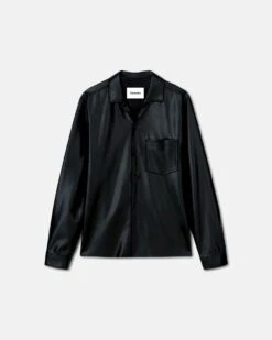 Nanushka Duco - Okobor™ Alt-Leather Long Sleeve Shirt - Black -Nanushka Fashion Store DUCO BLACK VEGAN LEATHER