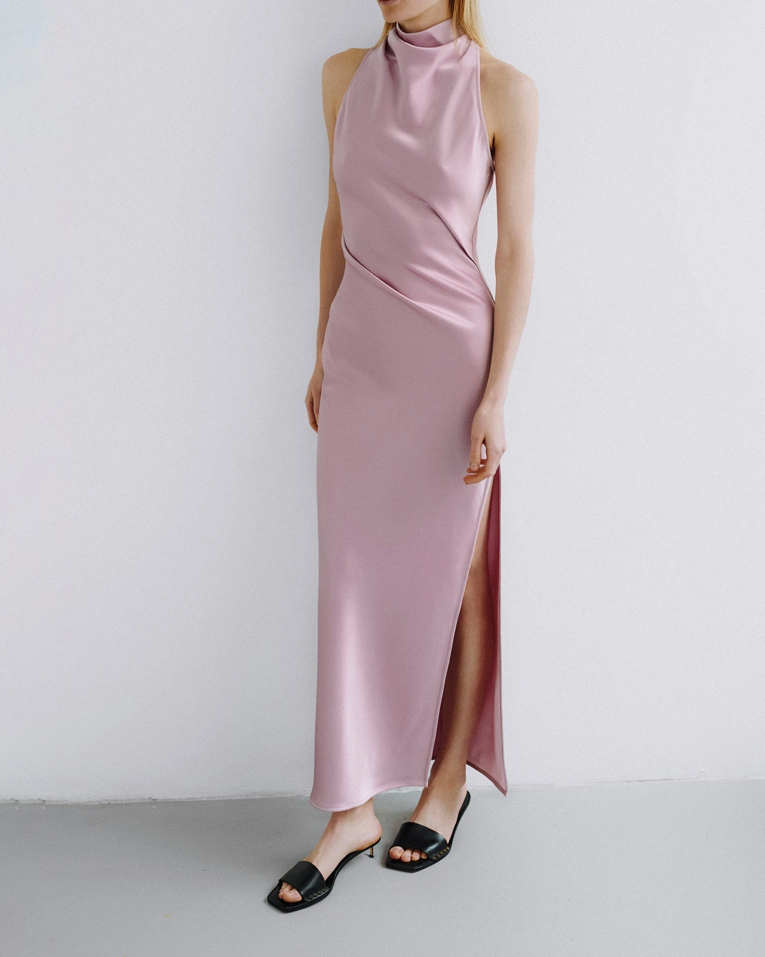 Nanushka Peregrine - Cowl-Neck Satin Midi Dress - Dusty Pink 2 Nanushka Peregrine - Cowl-Neck Satin Midi Dress - Dusty Pink - Image 2