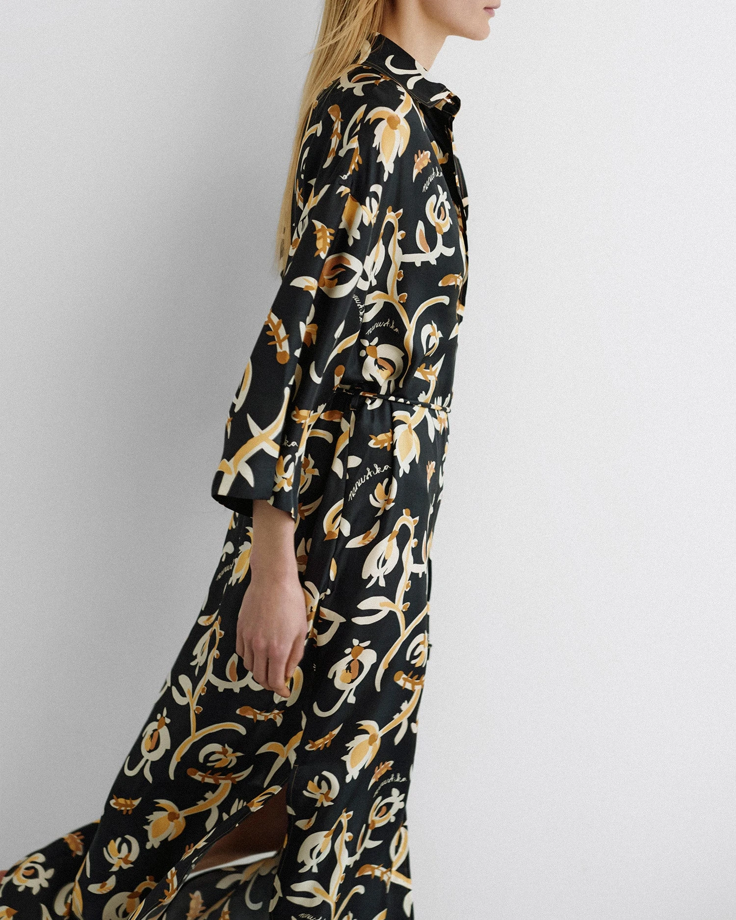 Nanushka Damala - Printed Silk Twill Shirt Dress - Black Floral 3 Nanushka Damala - Printed Silk Twill Shirt Dress - Black Floral - Image 3