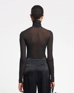 Nanushka Harri - Mesh-Jersey Turtleneck Top - Black -Nanushka Fashion Store NAN SS24 ECOMM WW TOP DETAIL CROPPED 215
