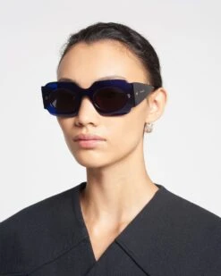 Nanushka Cathi - Bio-Plastic Square-Frame Sunglasses - Navy -Nanushka Fashion Store NAN SS24 WW FULL BODY CROPPED 186