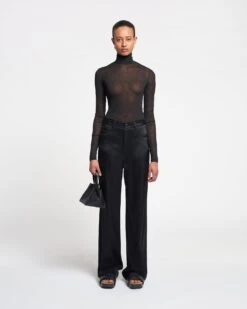 Nanushka Harri - Mesh-Jersey Turtleneck Top - Black -Nanushka Fashion Store NAN SS24 WW FULL BODY CROPPED 281