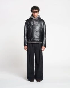 Nanushka Berti - Regenerated Leather Jacket - Black -Nanushka Fashion Store NM23RSOW00599BERTI BLACK REGENERATEDLEATHER FULL BODY CROPPED 01