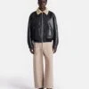 Nanushka Lude - Bonded Shearling Flight Jacket - Cornstalk/Black