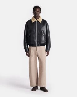 Nanushka Lude - Bonded Shearling Flight Jacket - Cornstalk/Black