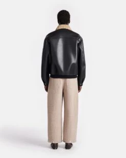 Nanushka Lude - Bonded Shearling Flight Jacket - Cornstalk/Black -Nanushka Fashion Store NM24FWJK02168 LUDE CORNSTALK BLACK BONDED SHEARLING 02