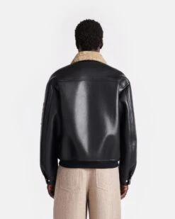 Nanushka Lude - Bonded Shearling Flight Jacket - Cornstalk/Black -Nanushka Fashion Store NM24FWJK02168 LUDE CORNSTALK BLACK BONDED SHEARLING 04