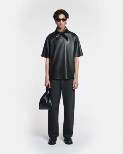 Nanushka Isaac - Okobor™ Alt-Leather T-Shirt - Black -Nanushka Fashion Store NM24PFSH02199 ISAAC BLACK OKOBOR 1