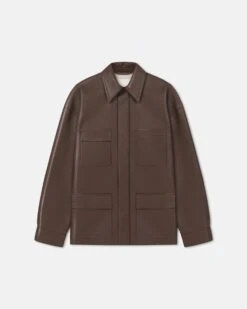 Nanushka Chasin - Regenerated Leather Shirt Jacket - Chocolate 11 Nanushka Chasin - Regenerated Leather Shirt Jacket - Chocolate -Nanushka Fashion Store NM25PFJK04778CHASIN CHOCOLATE REGENERATEDLEATHER