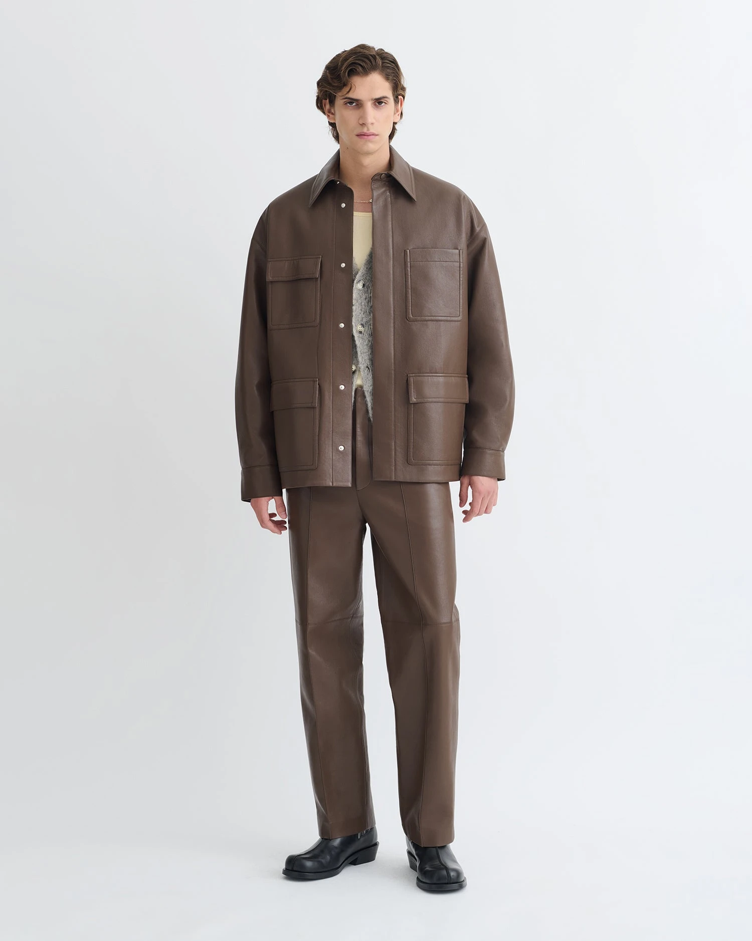 Nanushka Chasin - Regenerated Leather Shirt Jacket - Chocolate 4 Nanushka Chasin - Regenerated Leather Shirt Jacket - Chocolate - Image 4