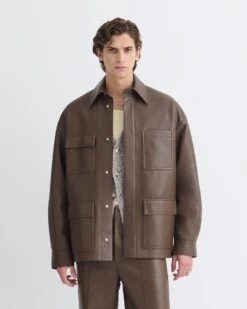 Nanushka Chasin - Regenerated Leather Shirt Jacket - Chocolate
