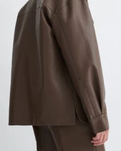 Nanushka Chasin - Regenerated Leather Shirt Jacket - Chocolate 8 Nanushka Chasin - Regenerated Leather Shirt Jacket - Chocolate -Nanushka Fashion Store NM25PFJK04778 5