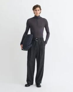 Nanushka Tenoch - Melange Wool Jersey Turtleneck Top - Grey Melange -Nanushka Fashion Store NM25PFTP01994 1