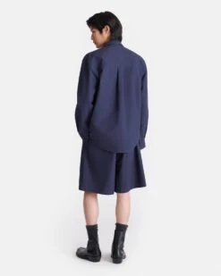 Nanushka Jari - Long-Sleeve Shirt - Navy -Nanushka Fashion Store NM25RSTP0765JARI NAVY HEAVYPOPLIN 3