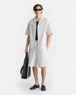 Nanushka Maxton - Striped Crochet Shirt - Creme -Nanushka Fashion Store NM25SSTP10105MAXTON CREME STRIPESHIRTING CROCHET 4