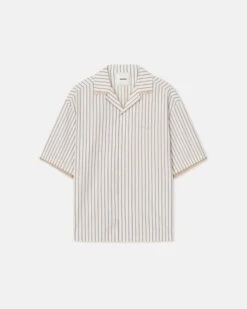 Nanushka Maxton - Striped Crochet Shirt - Creme -Nanushka Fashion Store NM25SSTP10105MAXTON CREME STRIPESHIRTINGCROCHET