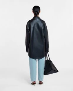 Nanushka Martin - Regenerated Leather Overshirt - Black -Nanushka Fashion Store NU22CROW00499 MARTIN BLACK REGENERATED LEATHER 03