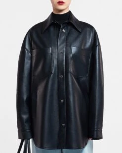 Nanushka Martin - Regenerated Leather Overshirt - Black -Nanushka Fashion Store NU22CROW00499 MARTIN BLACK REGENERATED LEATHER 04