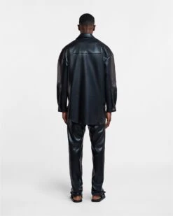 Nanushka Martin - Regenerated Leather Overshirt - Black -Nanushka Fashion Store NU22CROW0 0499 MARTIN BLACK REGENERATED LEATHER 03 8c39a051 b23d 415d b35c 606abf82275c