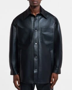 Nanushka Martin - Regenerated Leather Overshirt - Black -Nanushka Fashion Store NU22CROW0 0499 MARTIN BLACK REGENERATED LEATHER 04 bd12f1b6 7864 4f1e 88b4 369a615ebbd1