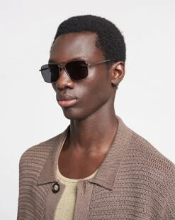 Nanushka Sare - Metal Aviator Sunglasses - Silver -Nanushka Fashion Store NU23RSSG01182 SARE SILVER METAL CROPPED 01