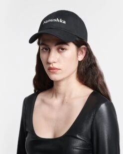 Nanushka Val - Logo Baseball Cap - Black -Nanushka Fashion Store NU24CRHT08199 VAL BLACK CREME WORDMARK COTTON TWILL 1 1