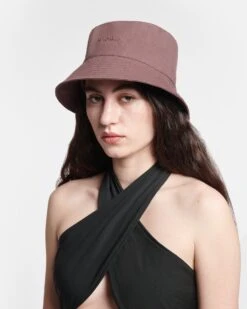 Nanushka Caran - Signature Logo Bucket Hat - Nutmeg -Nanushka Fashion Store NU24CRHT08978 CARAN NUTMEG WORDMARK COTTON CANVAS 1 1