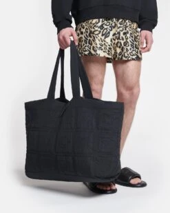 Nanushka Symbol - Quilted Tech-Poplin Tote - Black -Nanushka Fashion Store NU24FWBT12451 SOFT TOTE BLACK QUILTED TECH POPLIN 1