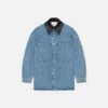 Nanushka Beaux - Leather-Trimmed Denim Shirt - Mid Blue