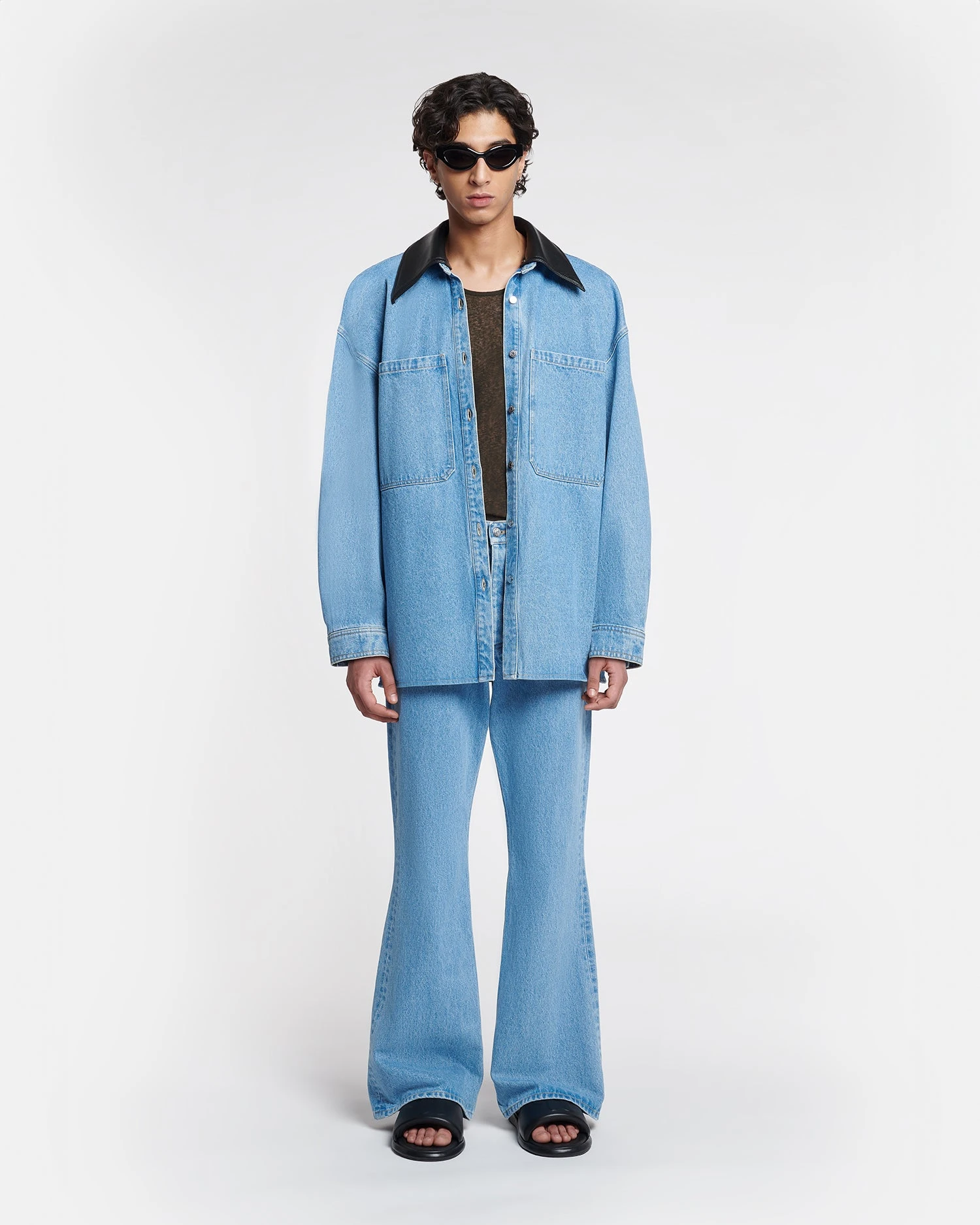 Nanushka Beaux - Leather-Trimmed Denim Shirt - Mid Blue 3 Nanushka Beaux - Leather-Trimmed Denim Shirt - Mid Blue - Image 3