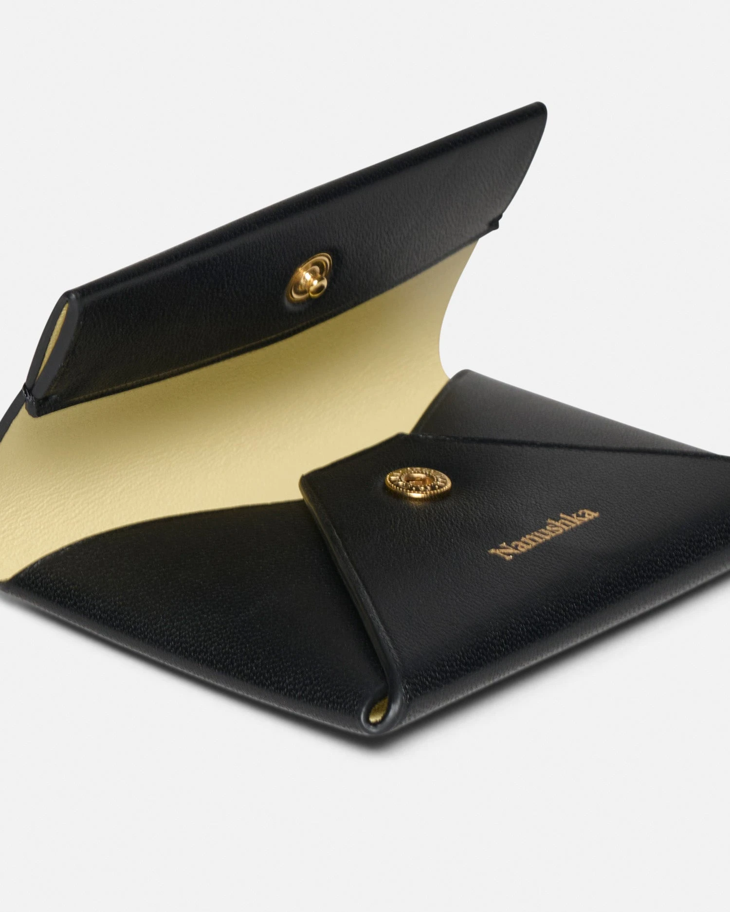 Nanushka Folded - Leather Cardholder - Black/Moonbeam 2 Nanushka Folded - Leather Cardholder - Black/Moonbeam - Image 2