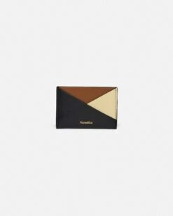 Nanushka Origami - Leather Cardholder - Black/Tan/Moonbeam
