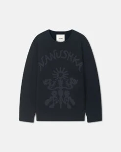 Nanushka Oswin - Merino And Terry Jacquard Sweater - Black/Off Black Papercut