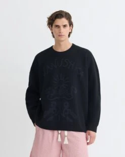 Nanushka Oswin - Merino And Terry Jacquard Sweater - Black/Off Black Papercut -Nanushka Fashion Store NU25PFSW13199 3