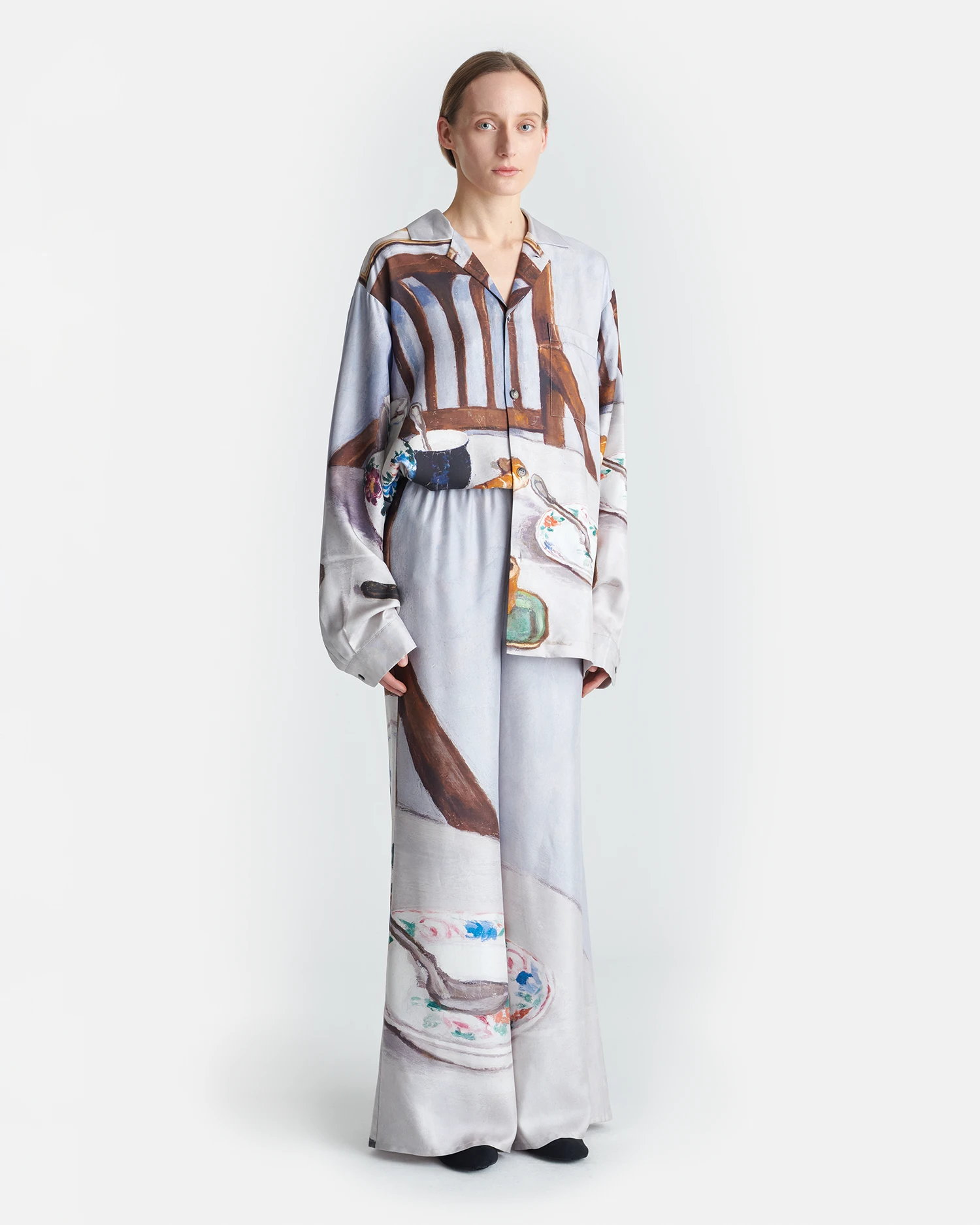 Nanushka Milon - Printed Flared Silk Twill Pants - Poppyseed Cake 1 Nanushka Milon - Printed Flared Silk Twill Pants - Poppyseed Cake