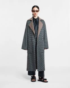 Nanushka Alamo - Wool Silk Blend Robe Coat - Reversible Check