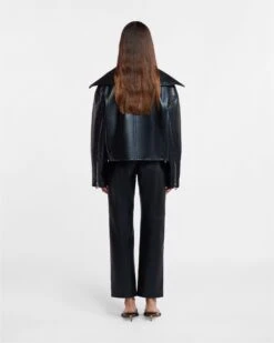 Nanushka Ado - Regenerated Leather Jacket - Black -Nanushka Fashion Store NW22CROW02799 ADO BLACK REGENERATED LEATHER 03