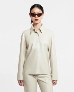 Nanushka Naum - Okobor™ Alt-Leather Shirt - Creme