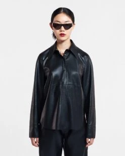 Nanushka Naum - Okobor™ Alt-Leather Shirt - Black