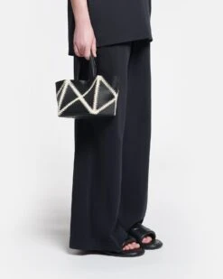 Nanushka Origami Tote Mini - Alt-Nappa Crochet Tote - Black/Crème -Nanushka Fashion Store NW23CRBG02599 THE ORIGAMI MINI BLACK CREAM ALT NAPPA PW 1 1