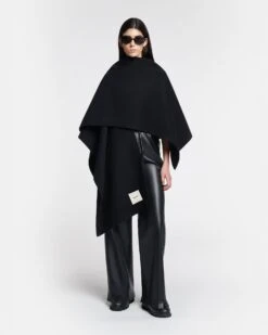 Nanushka Kamin - Wool And Silk-Blend Shawl - Black -Nanushka Fashion Store NW24CRSC00399 KAMIN BLACK DOUBLE WOOL SILK 1 1