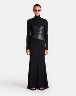 Nanushka Amabel - Mesh Jersey And Okobor™ Alt-Leather Maxi Dress - Black