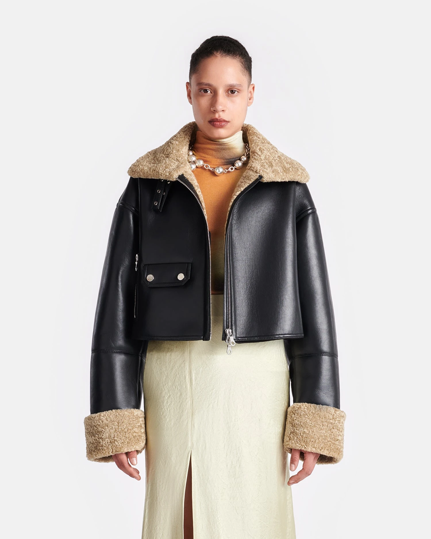 Nanushka Jemma - Bonded Shearling Jacket - Cornstalk/Black 2 Nanushka Jemma - Bonded Shearling Jacket - Cornstalk/Black - Image 2
