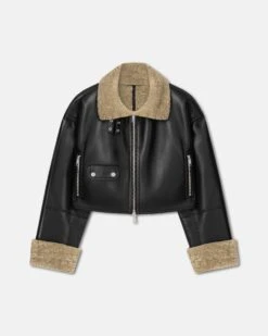 Nanushka Jemma - Bonded Shearling Jacket - Cornstalk/Black